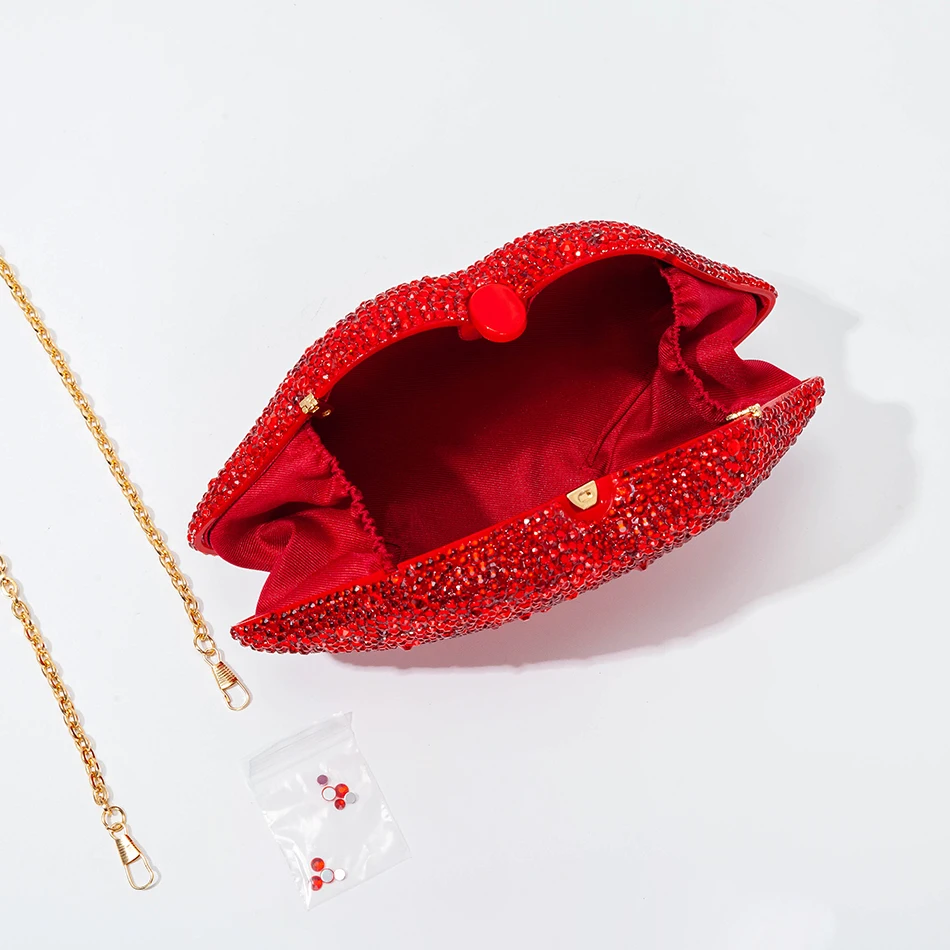 Mouth Shaped Rhinestone Evening Clutch Bags Wedding Women Novelty Crystal Dinner Dress Purses designer Ladies Chain handbag Chic