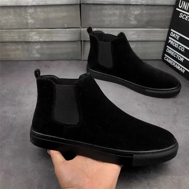 

men casual business formal dress chelsea boots black original leather flats shoes trend handsome platform cowboy boot ankle bota