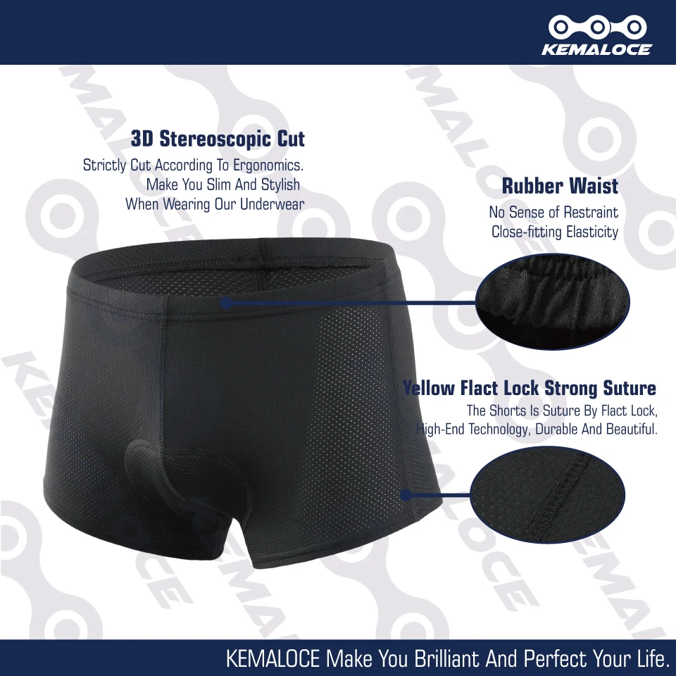 KEMALOCE Cycling Underwear Upgrade Gel Pad Cycling Shorts Shockproof MTB Bicycle Shorts Road 100% Lycra Black Bike Shorts