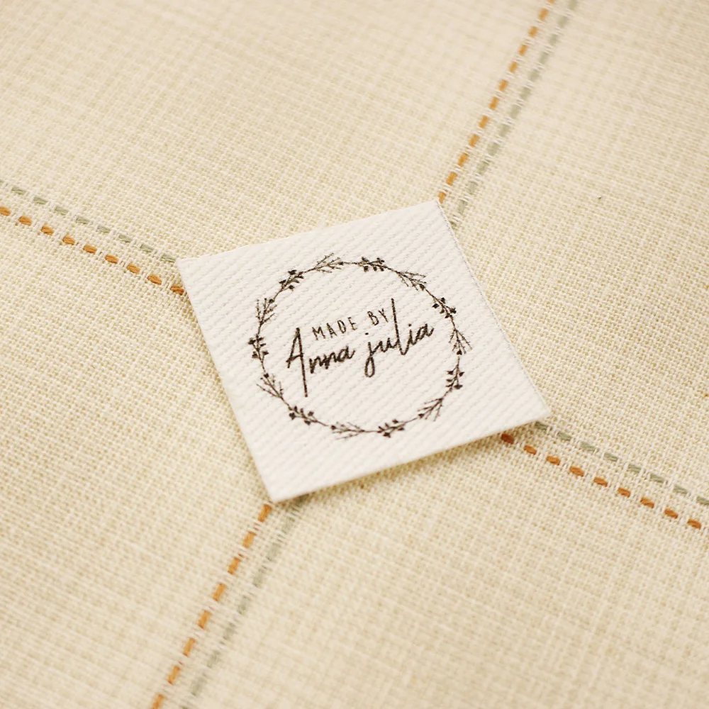 25x25mm 48 sztuk, żelazko na etykiety z nazwami bawełna z logo lub tekstem etykieta do szycia etykieta organiczna etykiety personalizowane 100% bawełna