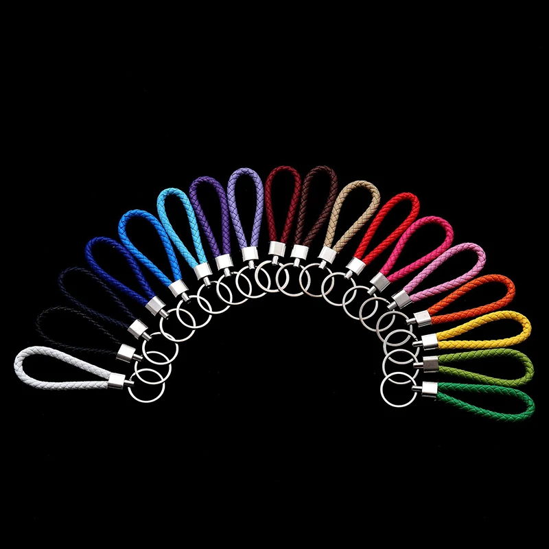 5 Pcs PU Leather Braided Woven Rope Keychain DIY Bag Pendant Key Chain Holder Car Keyring For Men Women Keyfob