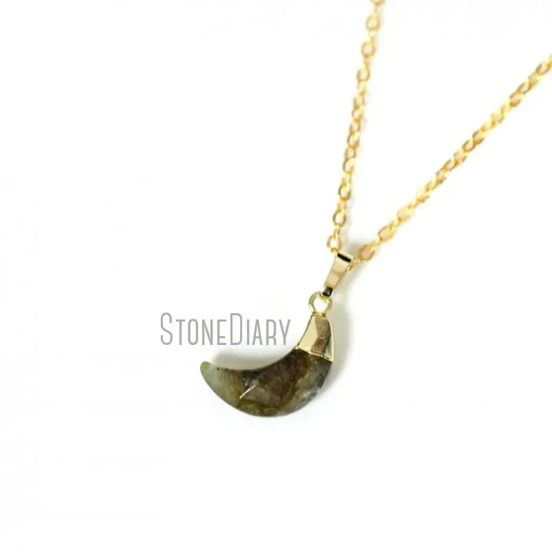 NM14619 10Pcs Labradorite Chains Necklaces Gold Color Faceted Moon Chains Necklaces For Sale 16inch-20inch