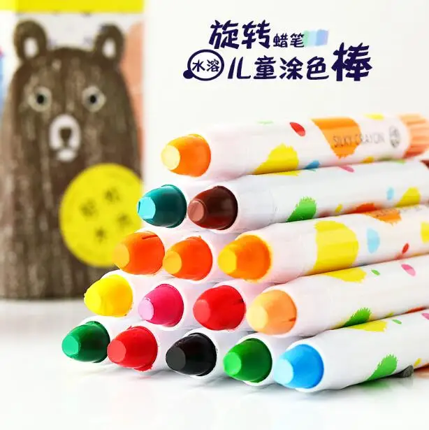 Rotating Crayons For Kids Safe Stationary Washable Colorful Sticks 12 colors Drawing Set Oil Painting Marker