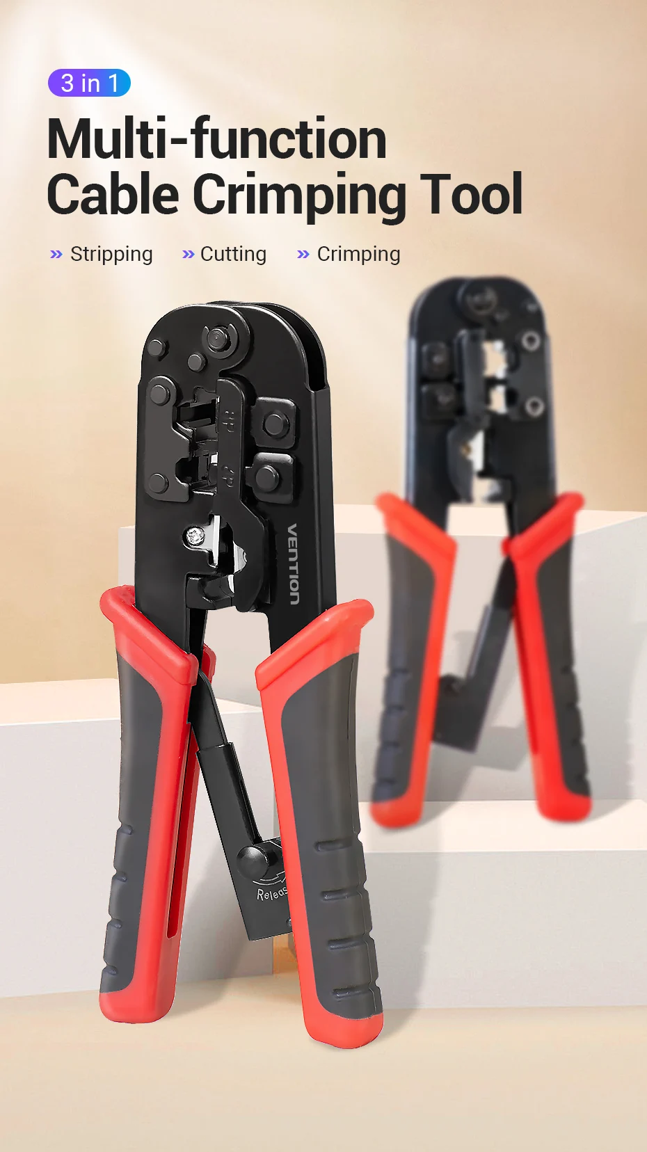 Tions RJ45 Crimpen Werkzeug RJ45 Netzwerk Schneiden Werkzeuge 8P RJ45 Crimper Cutter Stripper Zange für Modulare RJ12 RJ11 Crimp crimper – Detail 1
