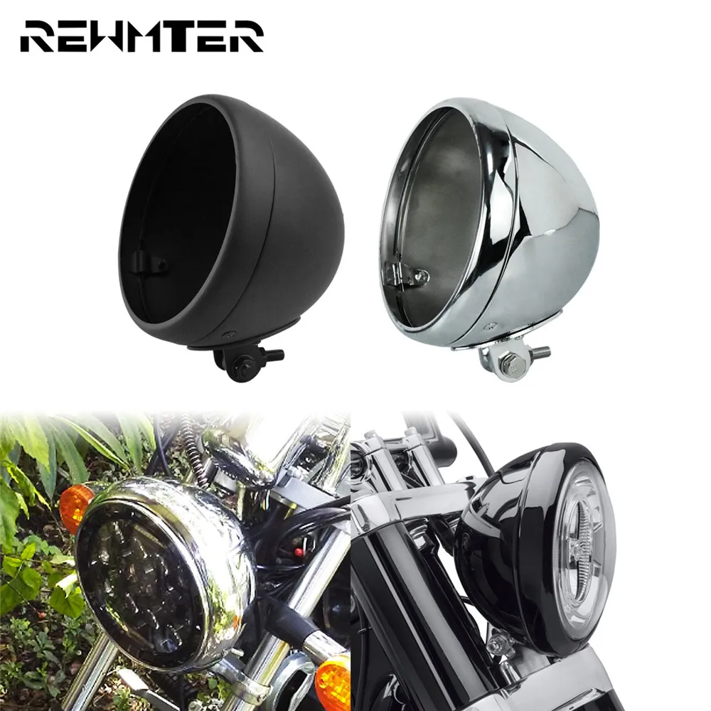 Motorcycle 7\'\' LED Headlight Mounting Housing Bucket Retro Universal Headlamp Cover Black/Chrome Lighthouse Shell For Harley