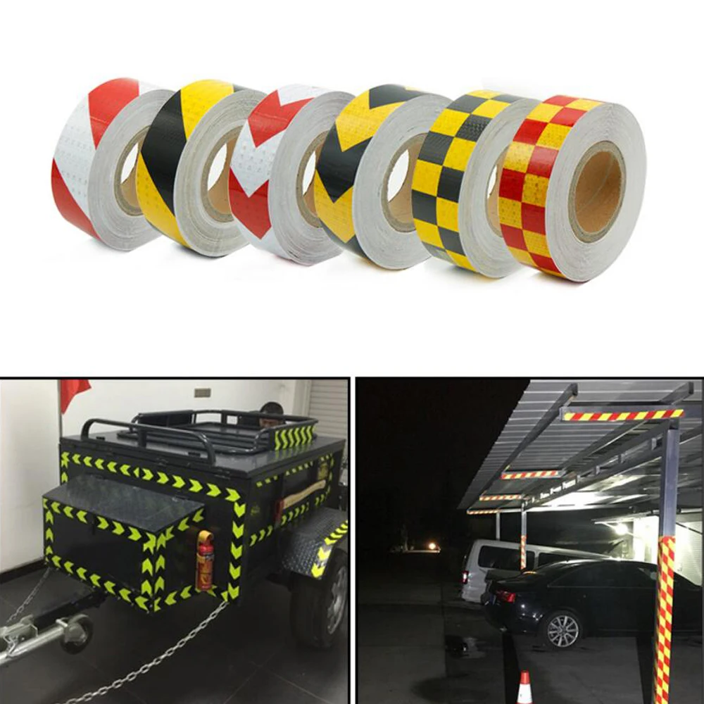 5Cm X 50M/Roll Pita Reflektif Tanda Peringatan Visibilitas Tinggi Strip Reflektor Keamanan Bentuk Mobil Stiker Mobil Perekat Diri