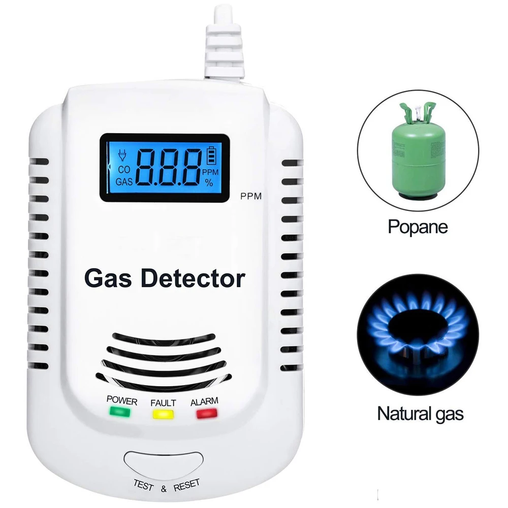 Independent Carbon Monoxide Detector,Gas Leak Warning 85dB Siren,Gas  Sensor Methane,Propane,CO Alarm,EU Plug LCD Security