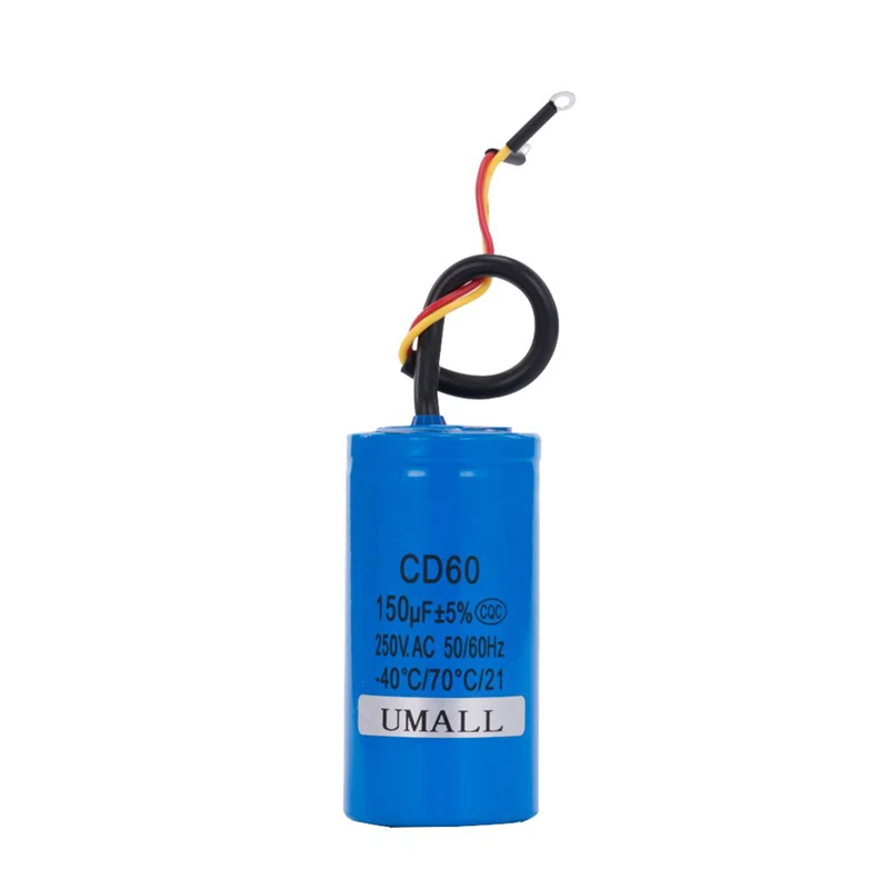 CD60 150UF 250V AC Starting Capacitor For Heavy Duty Electric Motor Air Compressor Red Yellow Two Wires