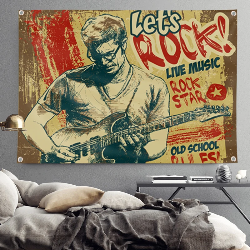 Let\'s Rock Flag Banner Music Rock Band Home Decoration Hanging Flag 4 Gromments In Corners 3*5FT 144*96CM