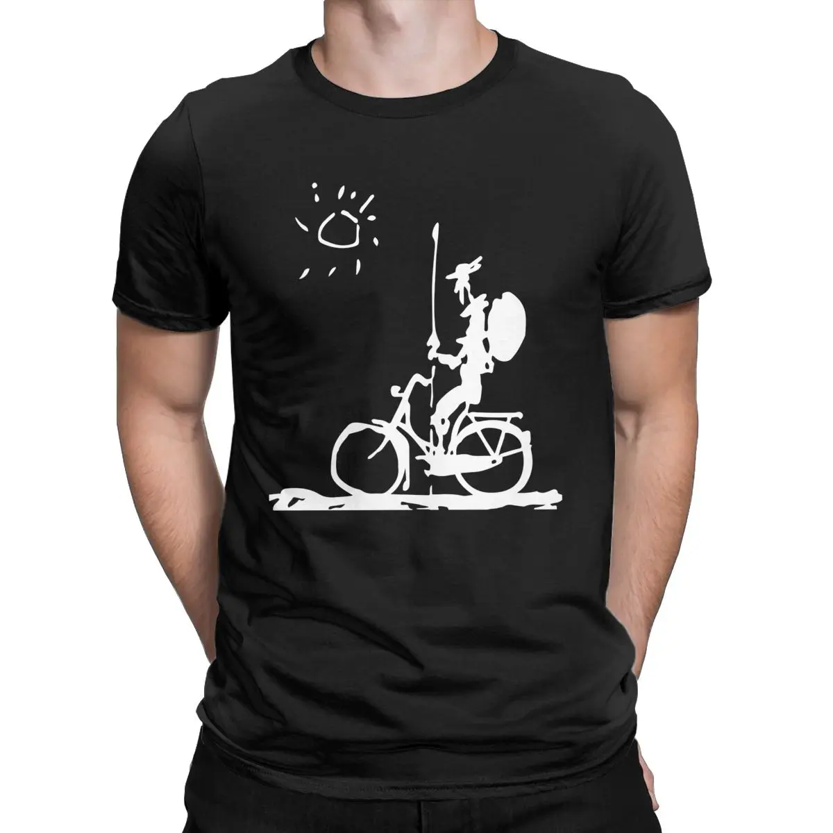 Funny Pablo Picasso Parody Don Quixote T-Shirts Men O Neck 100% Cotton T Shirts Riding Bike Short Sleeve Tees Birthday Clothing