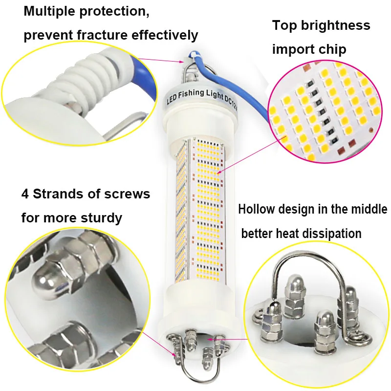 Imagem -04 - Led Luzes de Pesca Subaquática Atraindo Iscas de Peixes Dc12v 24v 300w