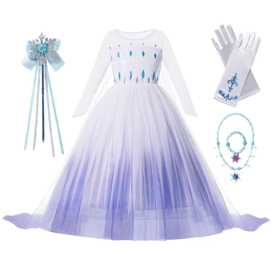 Frozen Elsa Dress for Girl Kids Baby Fancy Cosplay Frozen2 Princess Dresses Anna Elza White Dress