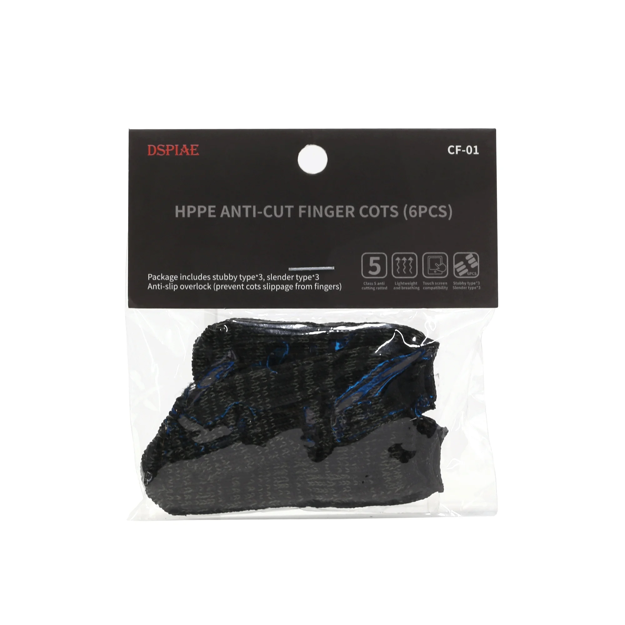 DSPIAE CF-01 FINGERSTALL PROTECTION Hppe Anti-cut Finger Cots（6pcs）