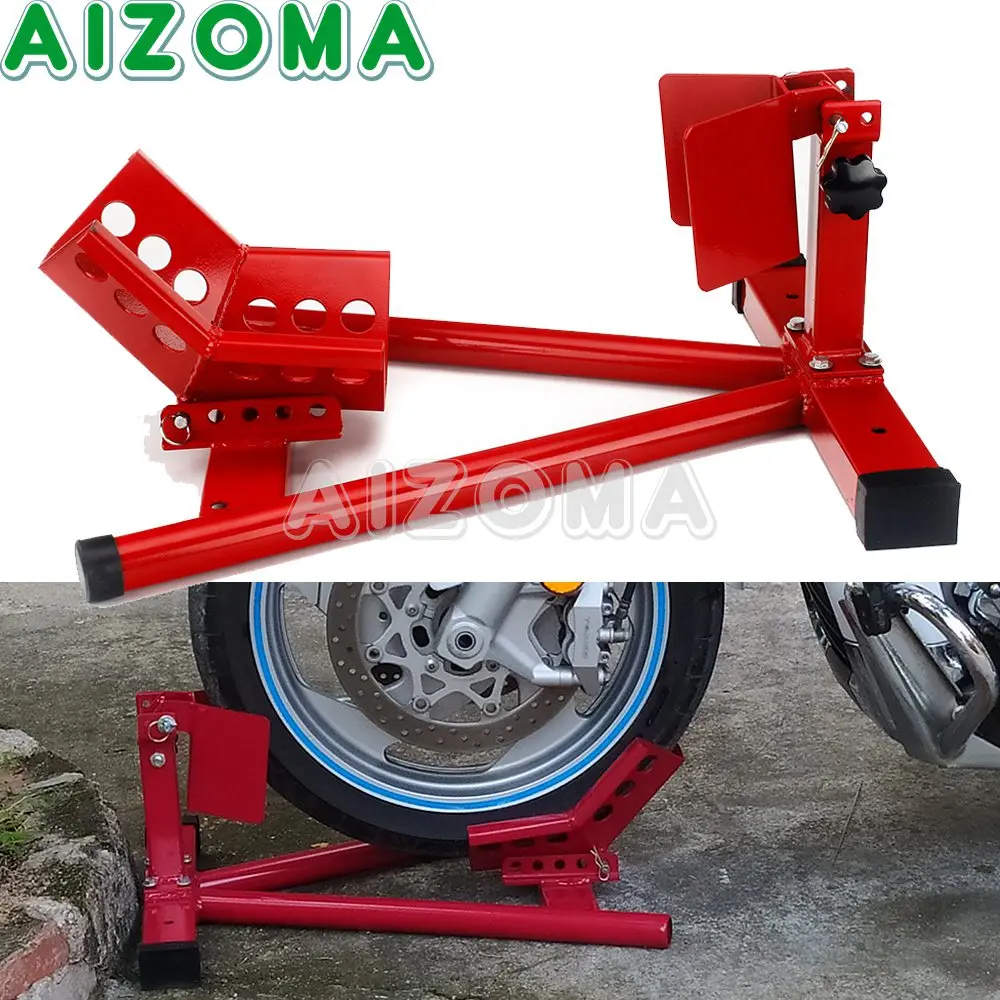 

1Set Motorcycle Red Parking Rack Steel Front Wheel Chock Lift Repair Stand Tool For Most 15" - 20" Tires Honda Suzuki Yamaha