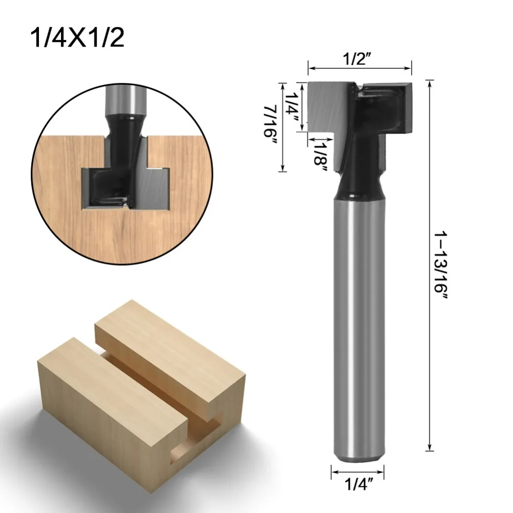 1/4 "6mm 8mm Schaft T-Slot Cutter Router Bit Set Hex Bolzen Schlüssel Loch Bits T schlitzen Fräser Für Holz Holzbearbeitung – Detail 9