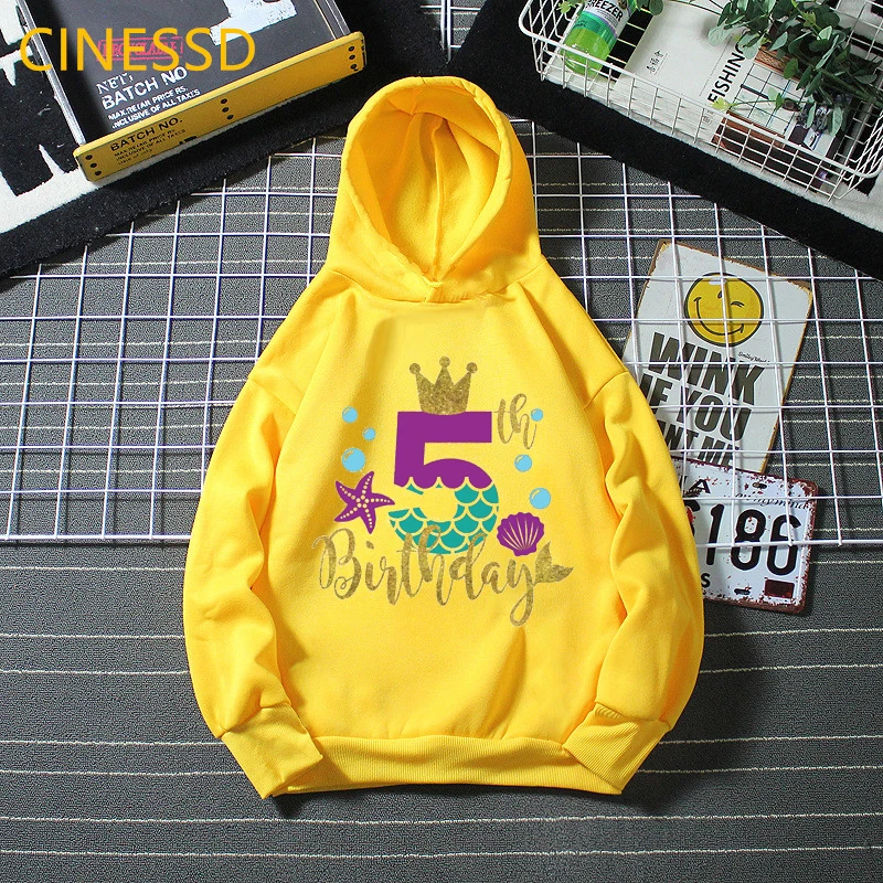 

Glitter Crown Mermaid Number 3-8th Print Graphic Hoodie For Kids Baby Girls Top Winte Clothes Children Sweatshirts Birthday