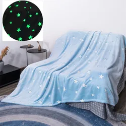 Decorative Sofa Blanket Sky Blue Stars Luminous Glow in Dark Kids Napping Blanket Magical Dress for New Year 2022
