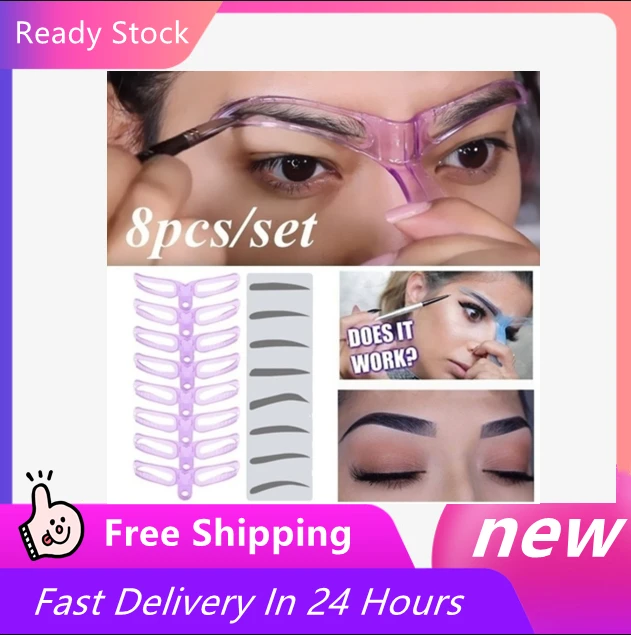 

1 Set 8 In1 Eyebrow Shaping Template Helper Eyebrow Stencils Kit Grooming Card