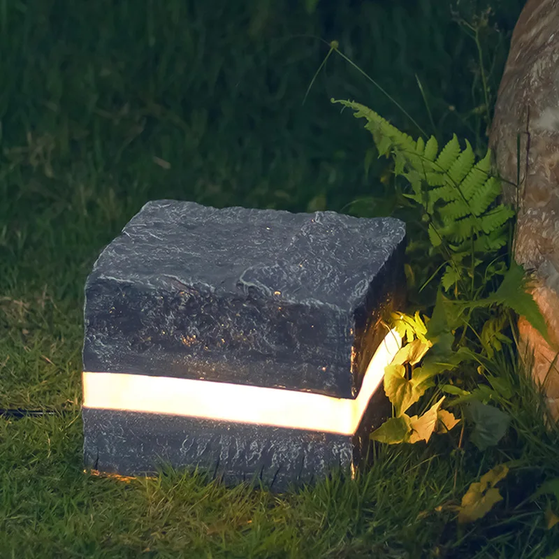 

Simulation Square Stone Lawn Lamp, Villa Garden Courtyard Landscape Grass Lamp, Led Stone Outdoor Lamp