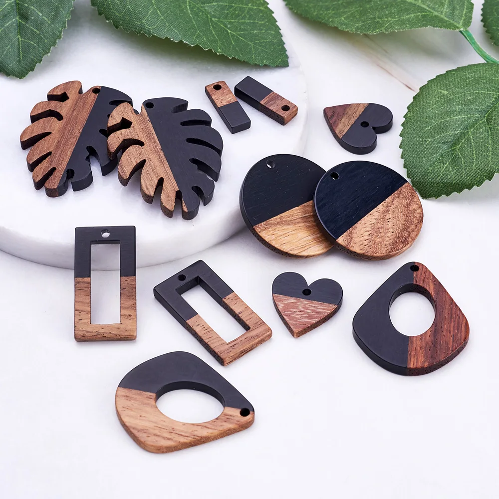 1 Set Resin Wood Pendants Geometric Charms for Dangle Earring Connectors Handmade DIY Vintage Wooden Earrings Bracelets Supplies