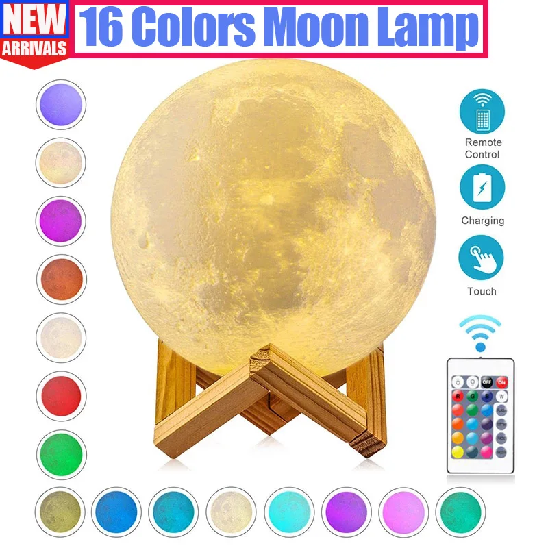 LED Moon Lamp for Kids, Nightlight, Fairy Table, Quarto, Cabeceira, Bonito, Aniversário, Touch Decoration, Presentes de Natal, Night Lights for Room