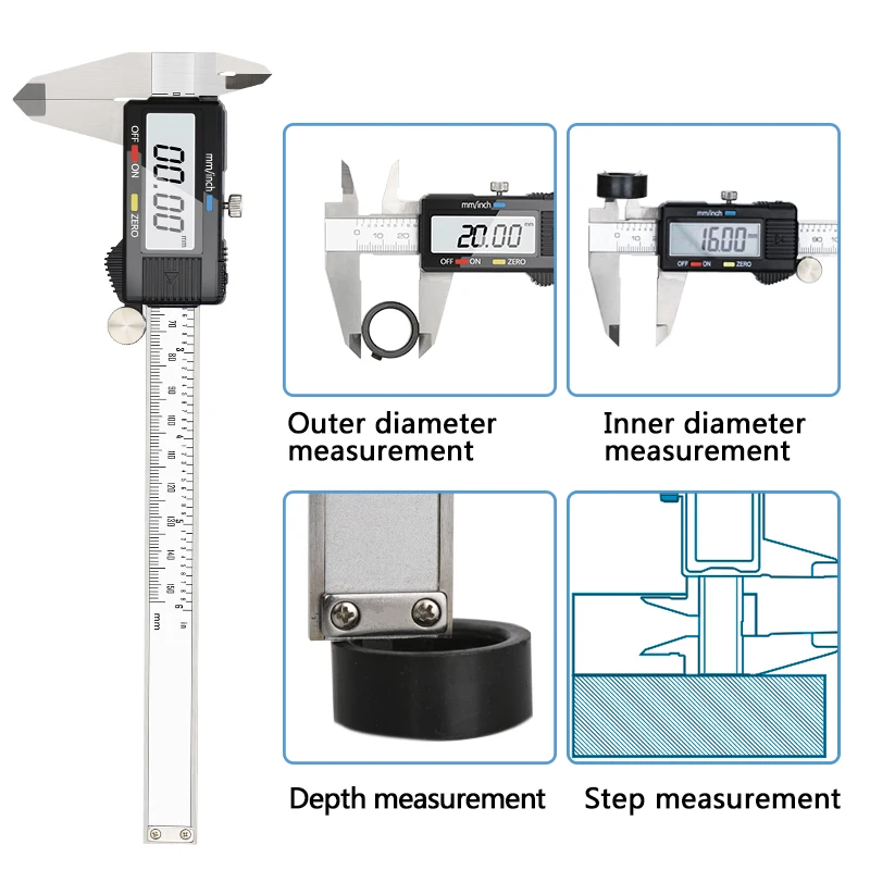 Strumento di misurazione calibro in acciaio inossidabile calibro elettronico LCD calibro a corsoio digitale da 6 pollici 0-150mm