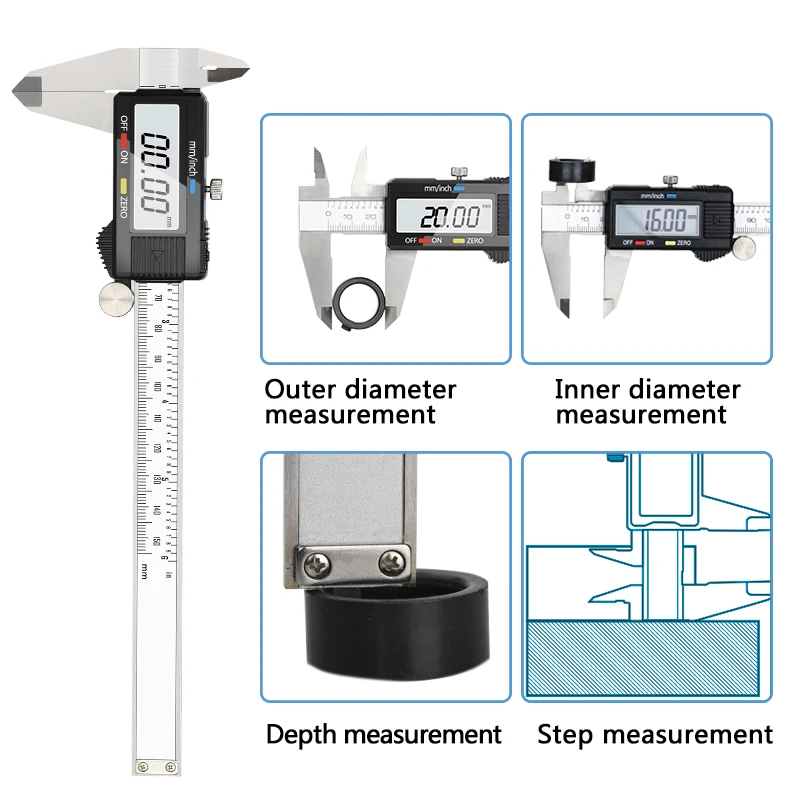 Imagem -05 - Hampton-paquímetro Digital Vernier Lcd com Tamanhos a 150 mm Ferramenta de Medição de Calibre em Aço Inoxidável