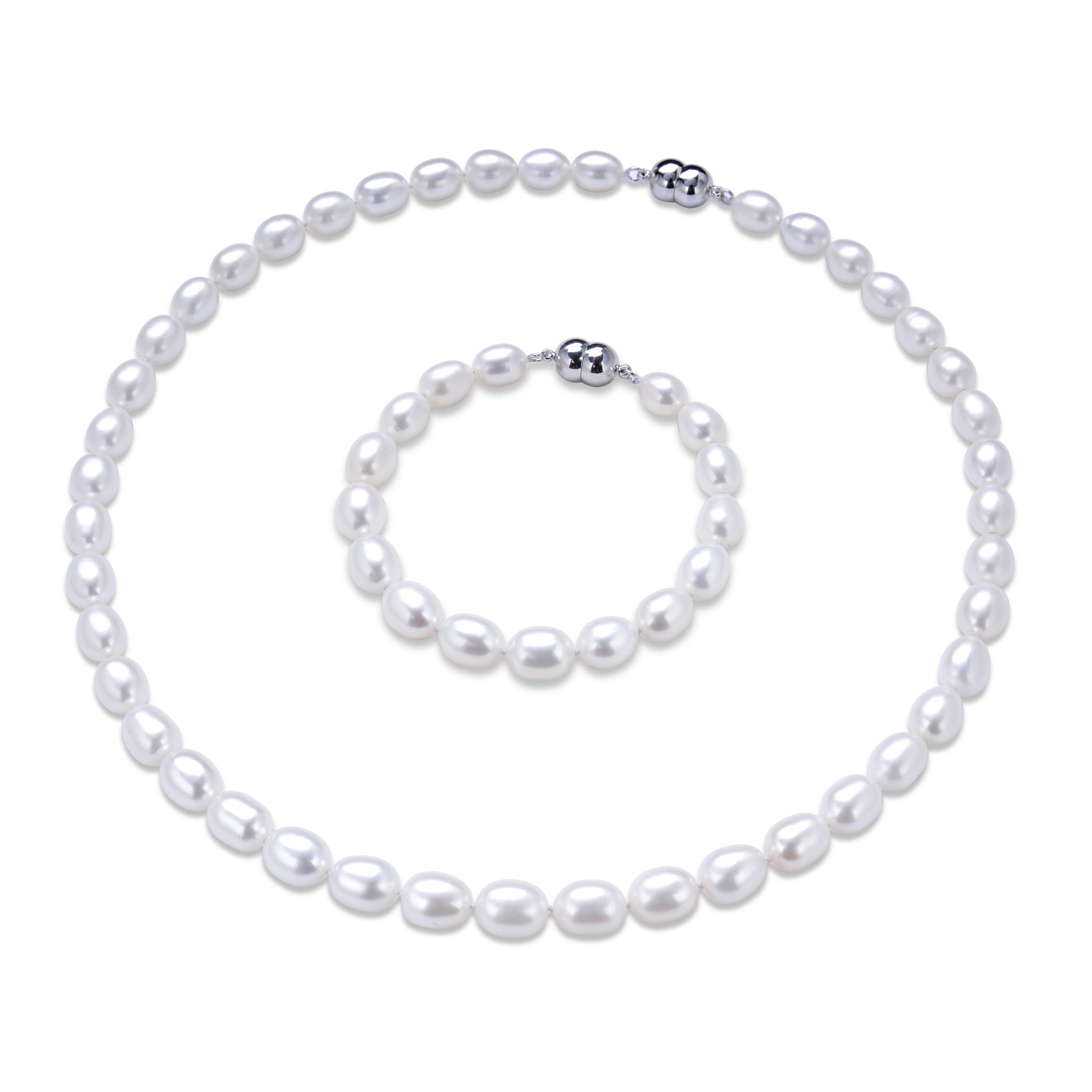 Dainashi Fashion White Necklace&Bracelet Set For Women 925 Sterling Silver Clasp,7-8mm Natural Freshwater Pearl Drop Shape