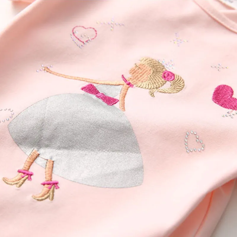 Girls Clothes 2023 Summer Cotton White Pink Solid Color Bow Heart Embroidery Princess Short Sleeve O-Neck Kids Girl T-Shirt