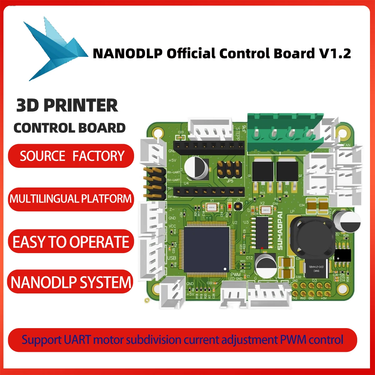 3D เครื่องพิมพ์อุปกรณ์เสริม NanoDLP อย่างเป็นทางการควบคุม UV DLP/LCD/SLA เมนบอร์ด TMC2226