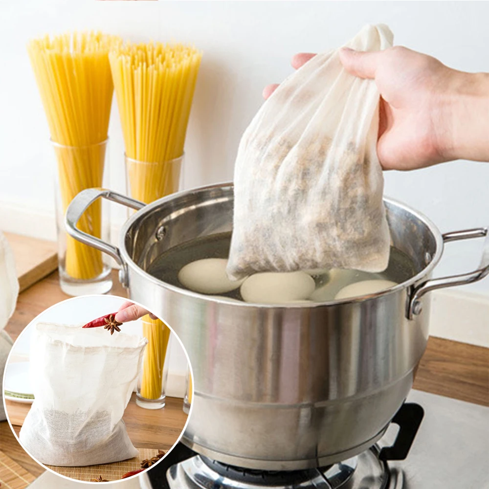 Bolsa de tela de algodón reutilizable, colador de especias con bloqueo, filtro de malla, Bola de hierbas medicinales chinas, herramientas de cocina, colador, sopa, bolsa de té