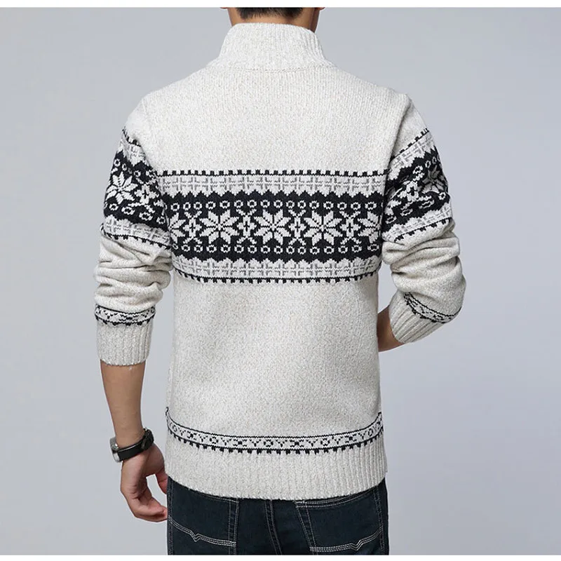 Men Fashion Plaid Stand Collar Slim Sweater Male Trend Casual Knitted Wool Cardigans Outerwear Clothing