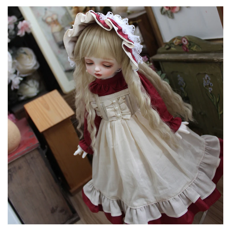 Doll clothes wine red color doll court dress BJD dress + hair band for 1/6 1/4 1/3 BJD SD doll Blyth doll accessories only dress