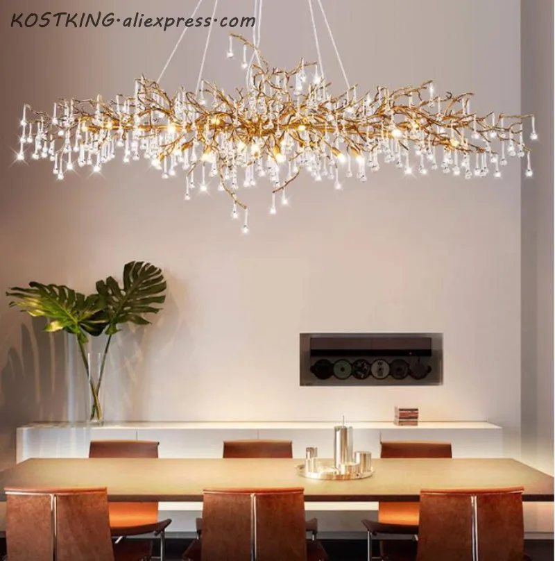 

Новая современная медная люстра со стеклянными подвесками, светодиодный подвесной светильник для гостиной и столовой