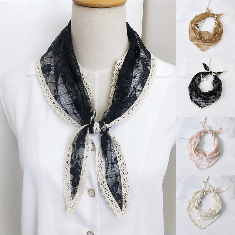 Triangle Scarf Lace Scarf Hankie Muffler Neckerchief Flowers Floral Scarves Wrap Scarves Foulard Transparent Hats Bags Accessory