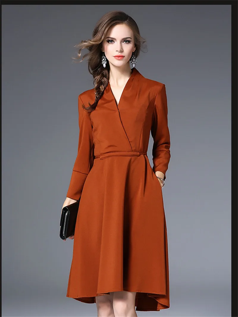 Elegant Party Dress Women 2020 Autumn Fashion A-Line Womens Clothing Casual V-Neck Slim Ladies Dresses Vestidos WXF561