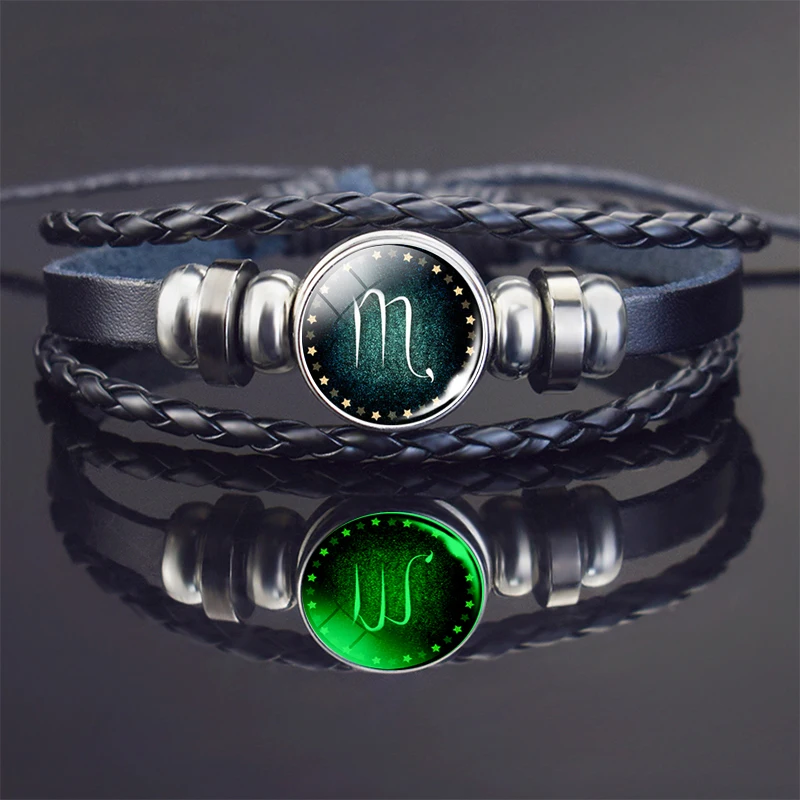 Scorpion Bracelet Scorpio Jewelry luminous Scorpio Zodiac Sign Braided Leather Bracelet