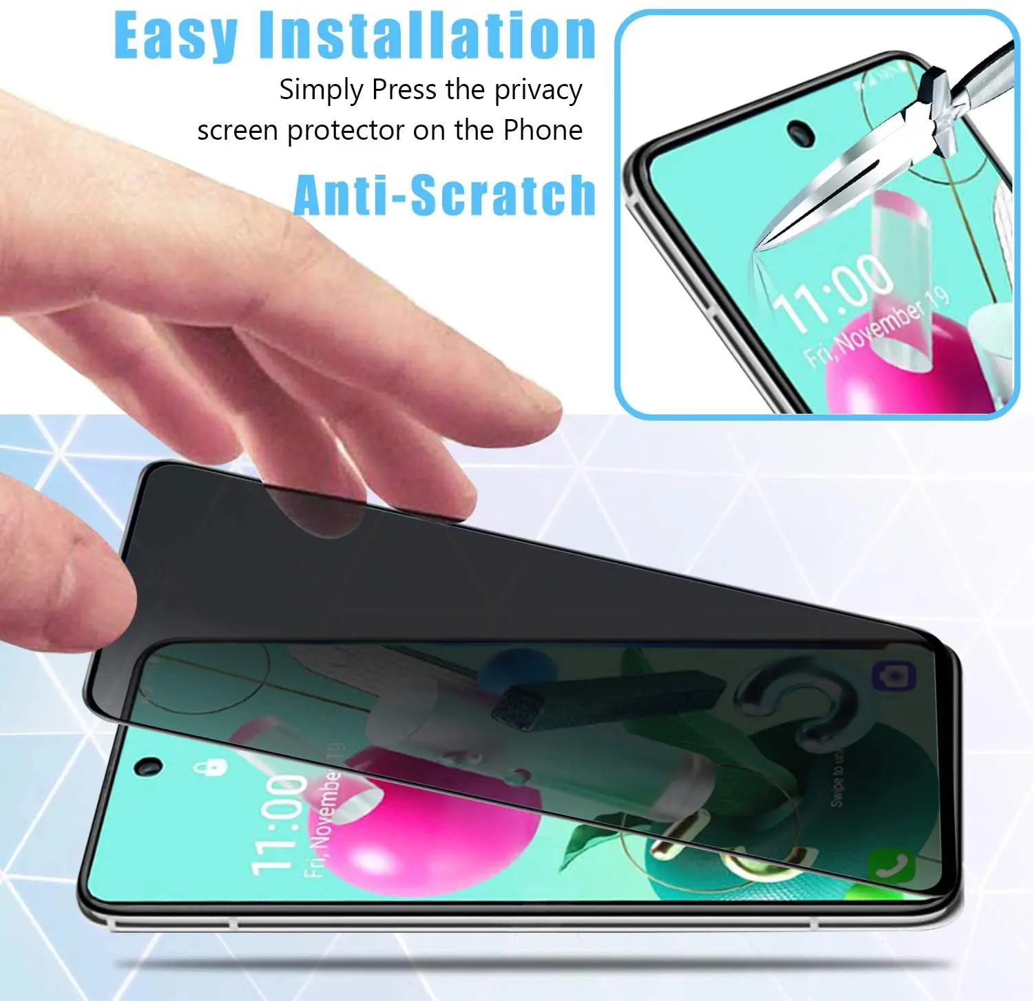 Privacy Filter Tempered Glass Film AntiSpy Shield Screen Protector for LG Q92 K92/LG K42 K52 K62 Q52