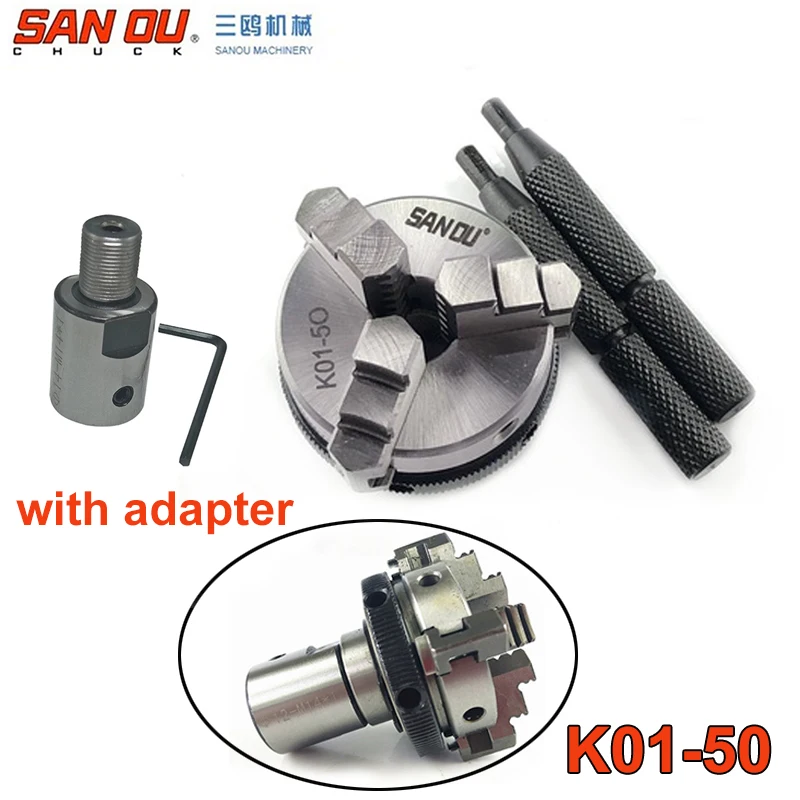 

50mm 2" LATHE Chuck three Jaw Manual mini Self-Centering Chuck Sanou K01-50 with Connecting rod Connector for CNC