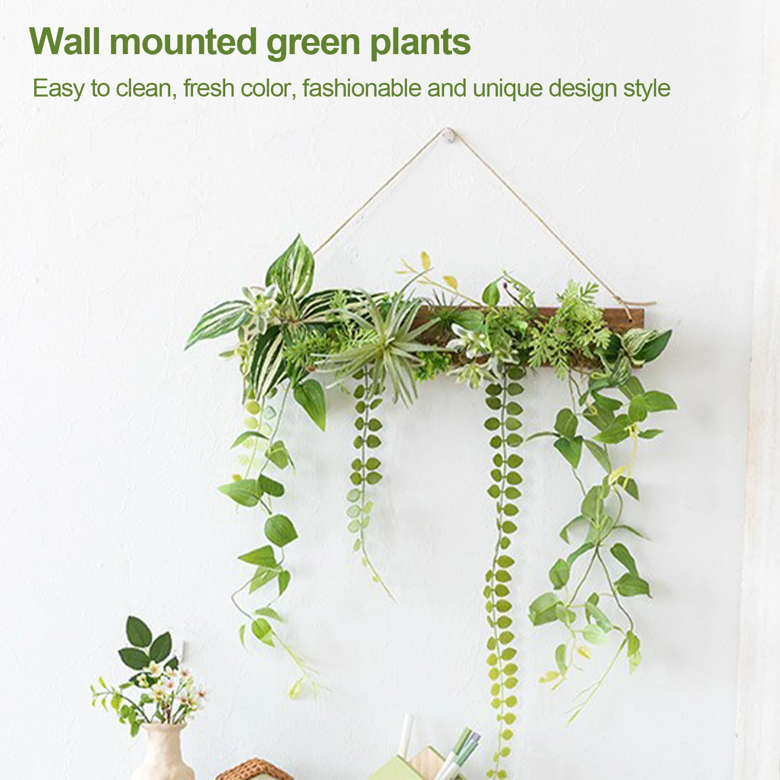 Artificial Hanging Plants Decorations with Wood Board Greeny Chain Indoor Outdoor Home Wall Decor Green Christmas Drop Ornaments