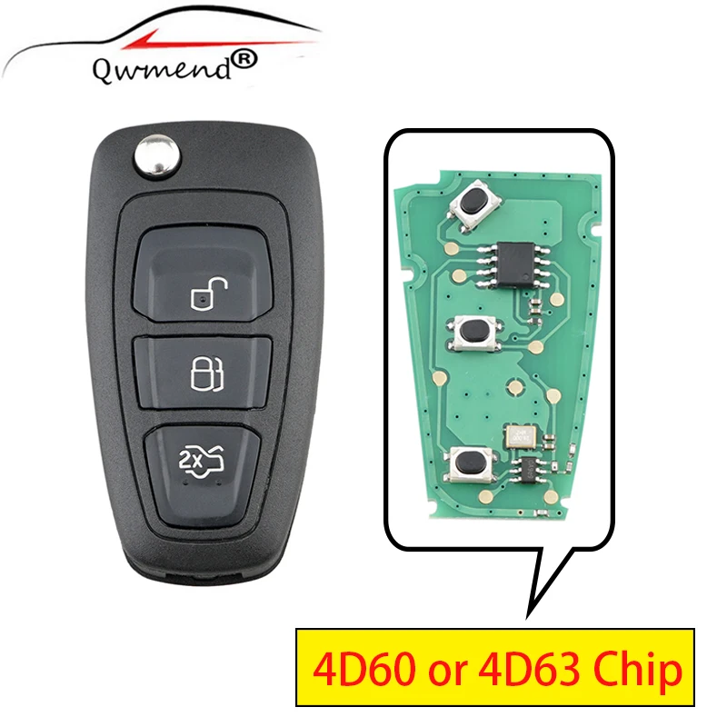 FO21 Blade ASK Smart Car Flip Key for Ford Focus Mk1 Mondeo Transit Connect Remote Car Key Fob 433Mhz 4D60 ID63 Chip 3 Button