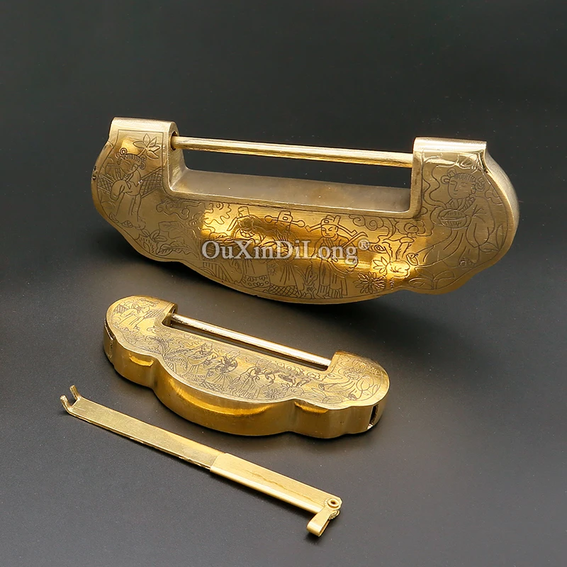 Retro Vintage 1Piece Universal Pure Brass Carved Nose Lock Wooden Cases Antique Cabinet Door Padlock + Key 5 Sizes for choose