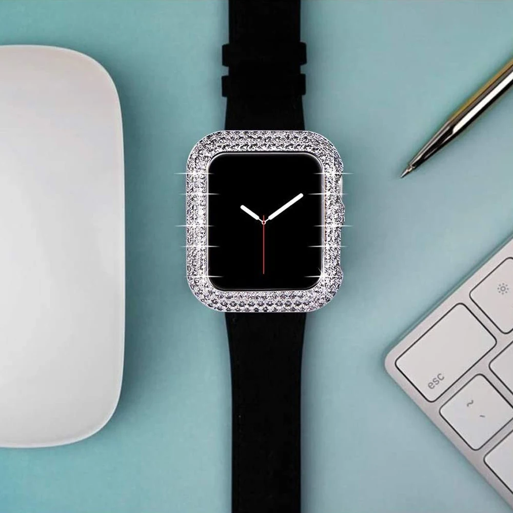 Apple watchケース用の金属フレーム,40mm,44mm,iwatch 3,4,5,6 se,女性と女の子のための豪華な光沢のあるジルコニア