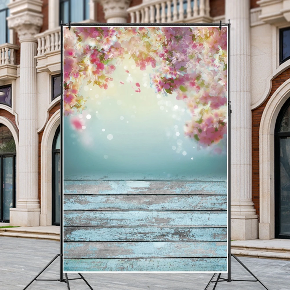 Yeele 봄 자연 꽃 배경 사진 나무 보드 반짝이 폴카 도트 생일 사진 스튜디오 비닐 배경 Photocall