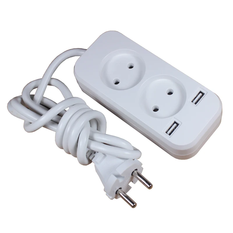 Double Socket European 2A 5V USB extension socket  with 1.5m CCA cable KE-11-1.5