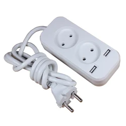 Double Socket European 2A 5V USB extension socket  with 1.5m CCA cable KE-11-1.5