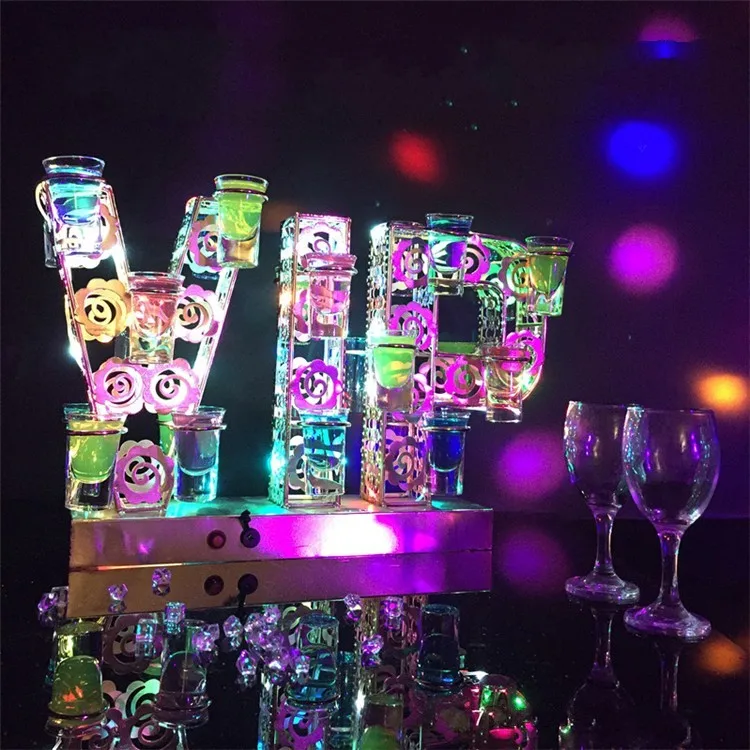 

Rechargeable Luminous Light Up VIP Shot Glass Tray LED Cocktail Stand Wine Glass Cup Holder for bar Disco Party Decorations