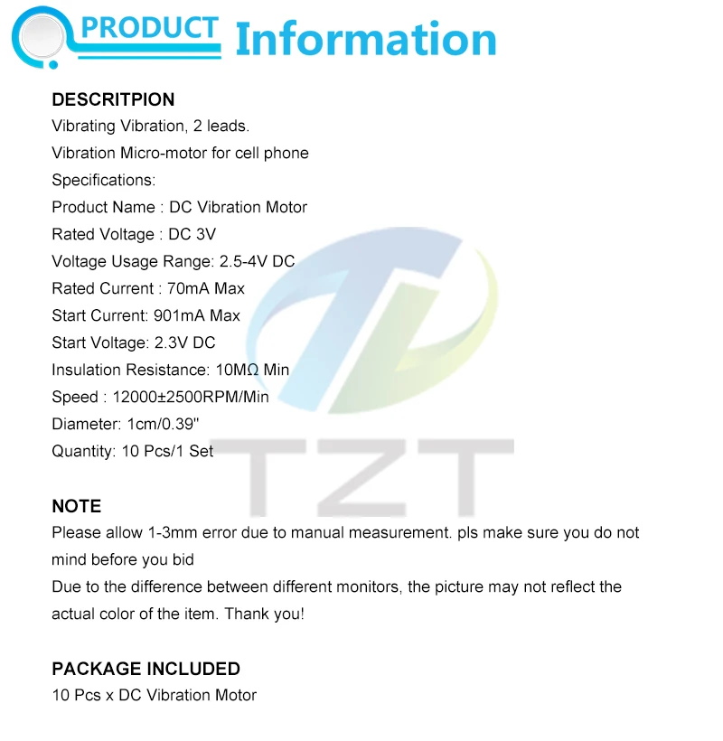 TZT 5/10 Stück DC 3V 70mA 12000 U/min Für Telefon Münz-Vibrationsmotor Vibrationsmotor G08 1027 – Detail 1