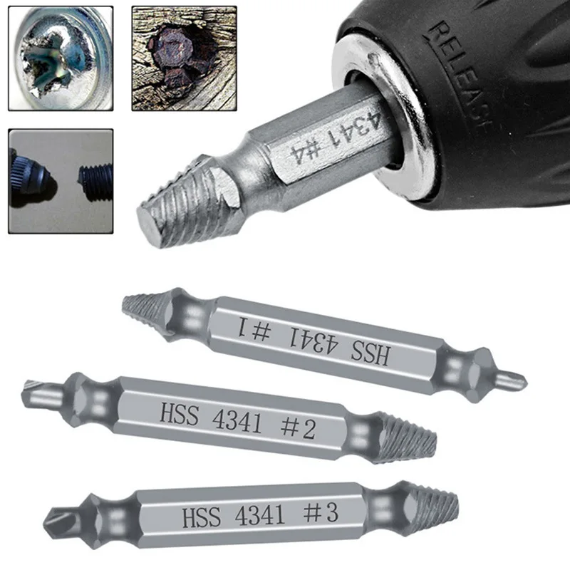 

Damaged Screw Extractor Broken Bolt Stripped Set Double Head Tool Easy Out Removal Disassemble Stud Slip Teeth Demolish Remover