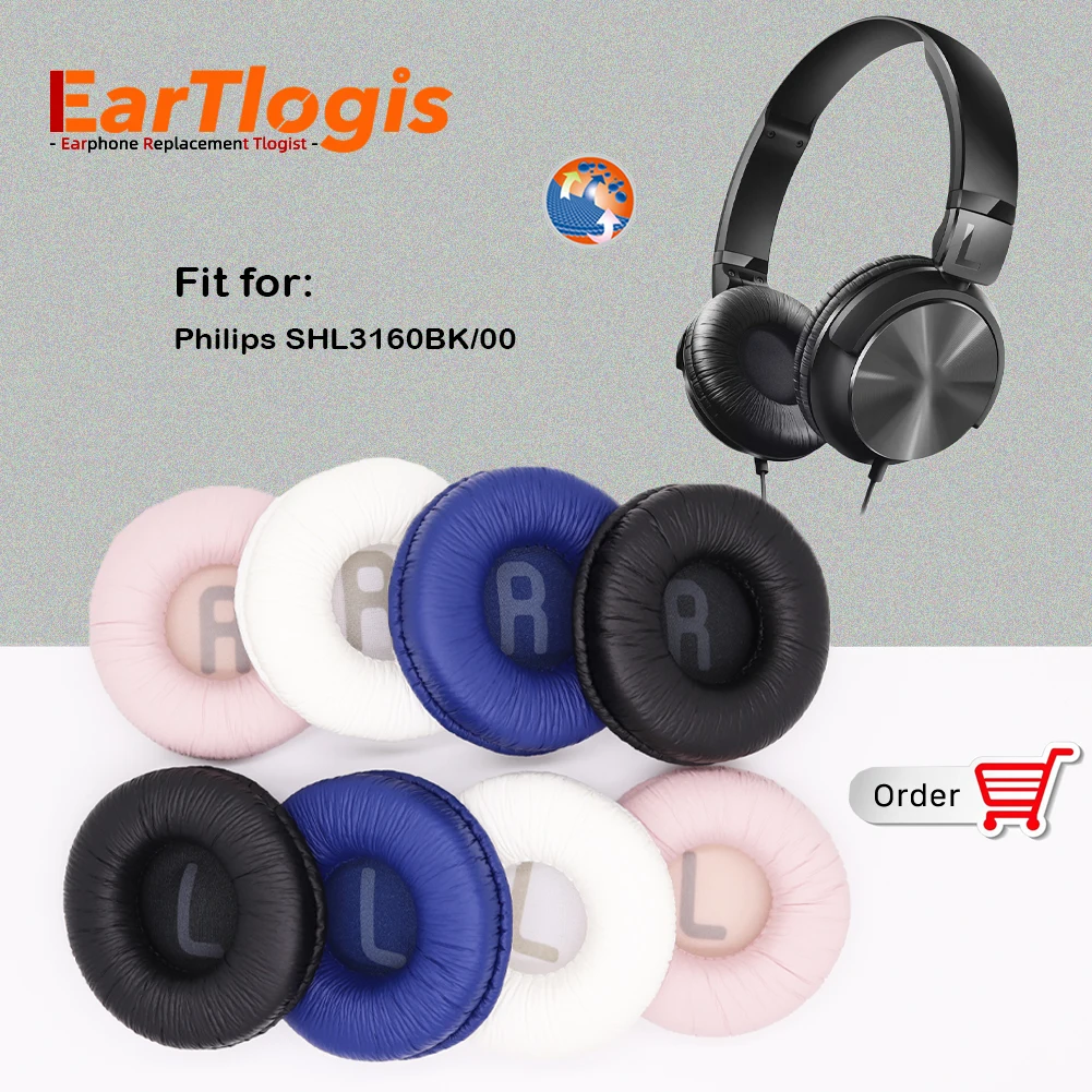 

EarTlogis 70mm Replacement Ear Pads for Philips SHL3160BK/00 SHL 3160 BK Headset Parts Earmuff Cover Cushion Cups Pillow